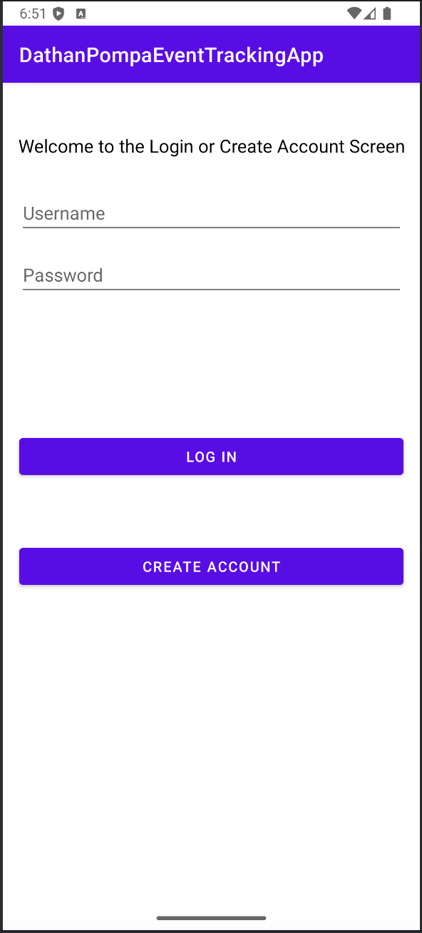 Event Tracking App Login Screen
