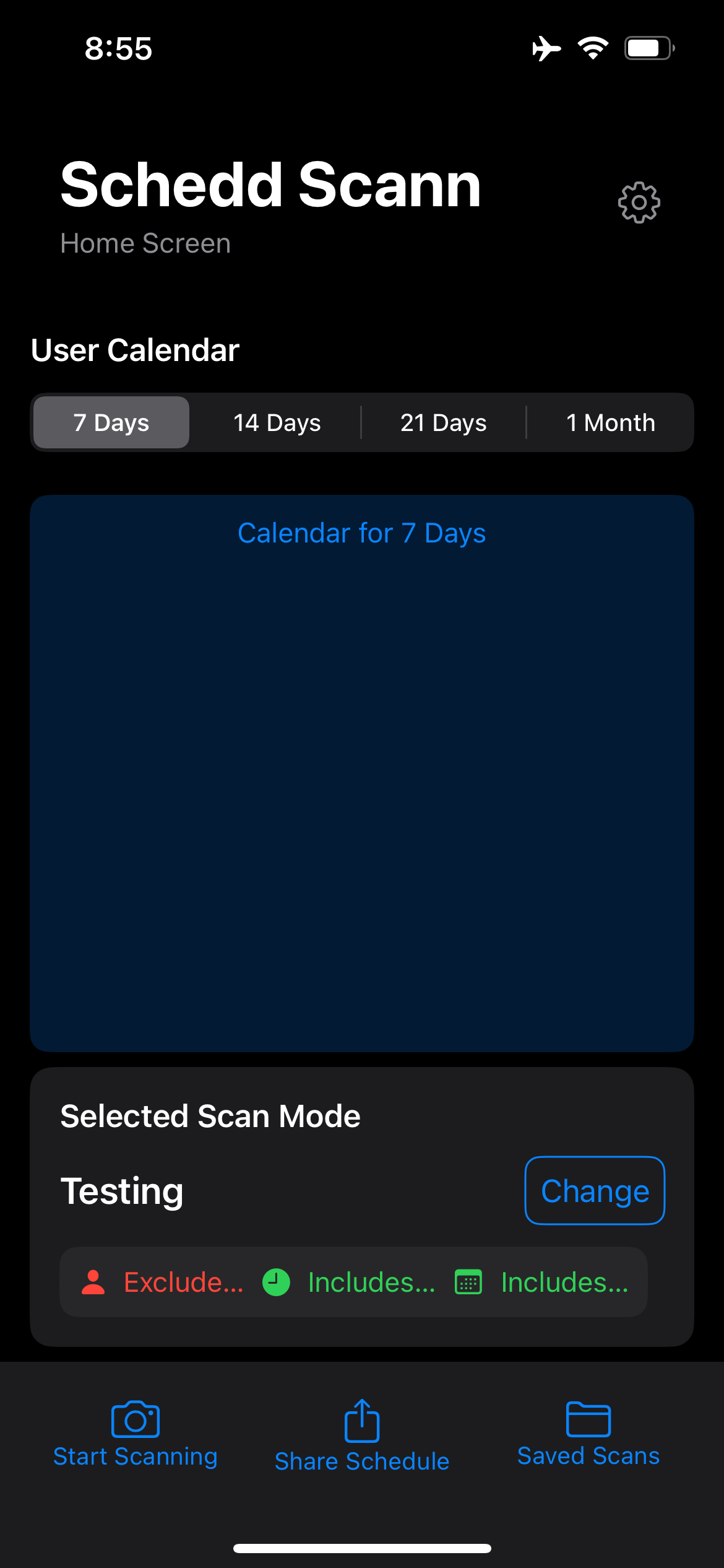 ScheduleScanner Home Screen